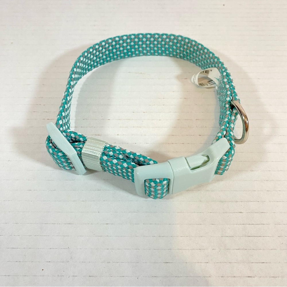 Adjustable Dog Collar with Buckle Aqua and White - Picture 2 of 3
